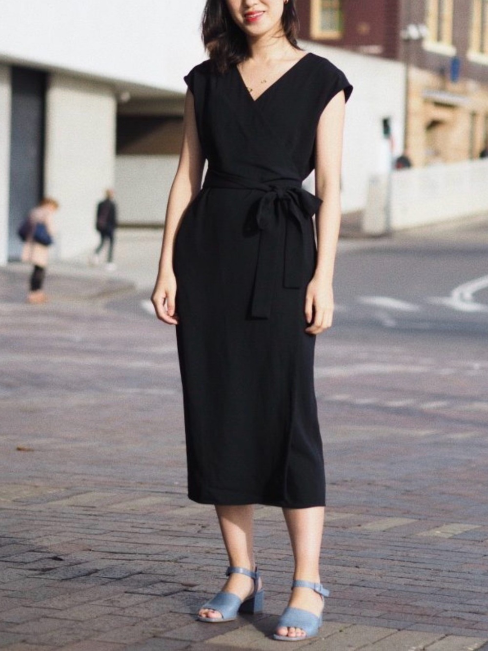 Everlane Women's Black The Japanese GoWeave Sleeveless Wrap Dress Size 12